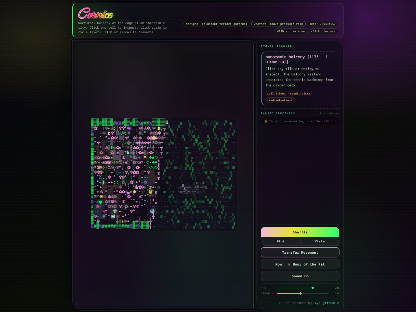 Cornice ASCII terrarium and art game