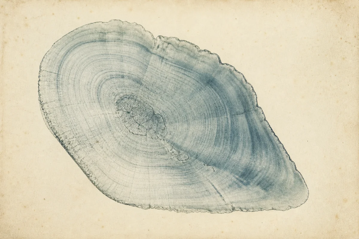 A translucent otolith micrograph with fine concentric growth rings